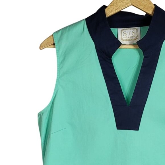 STS Sail to Sable Dress Green Mint Blue Large Shift Color Block Sleeveless VNeck - Picture 3 of 7